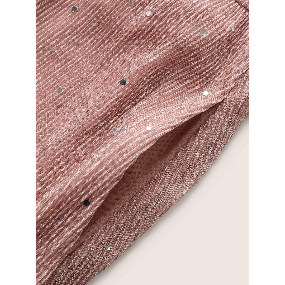 Plus Size Glitter Mesh V Neck Sleeveless Belted Dress Crepe Women Formal Texture V-neck Sleeveless Curvy BloomChic 14-16/1X Product Image