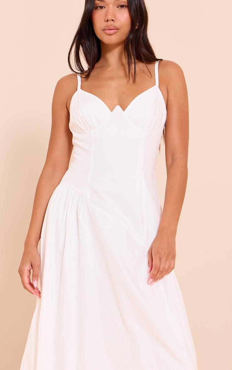White Plunge Asymmetric Detail Maxi Dress Product Image