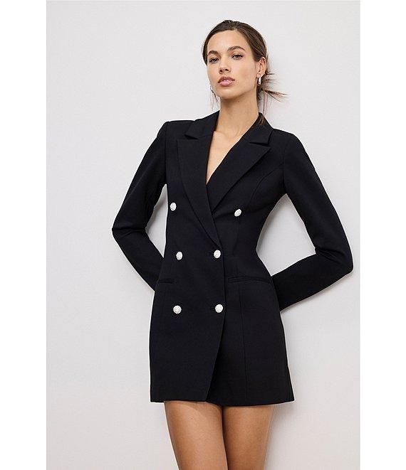 Good American Ponte Notch Collar Long Sleeve Embellished Blazer Dress Product Image