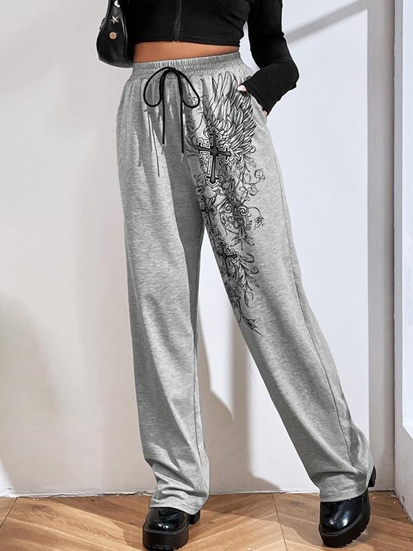 Cross Print Drawstring Sweatpants Product Image