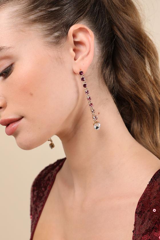 Sparkling Instinct Gold and Pink Rhinestone Drop Earrings Product Image
