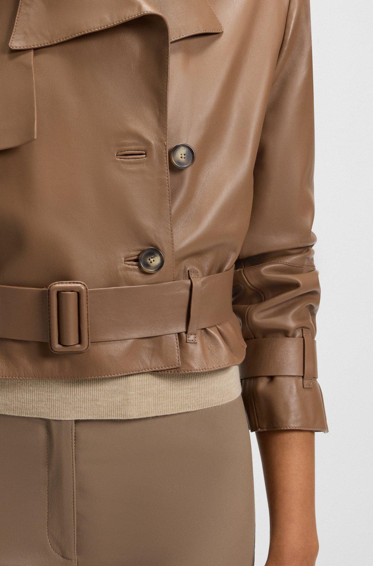 Trench-style leather jacket with tie-up belt Product Image