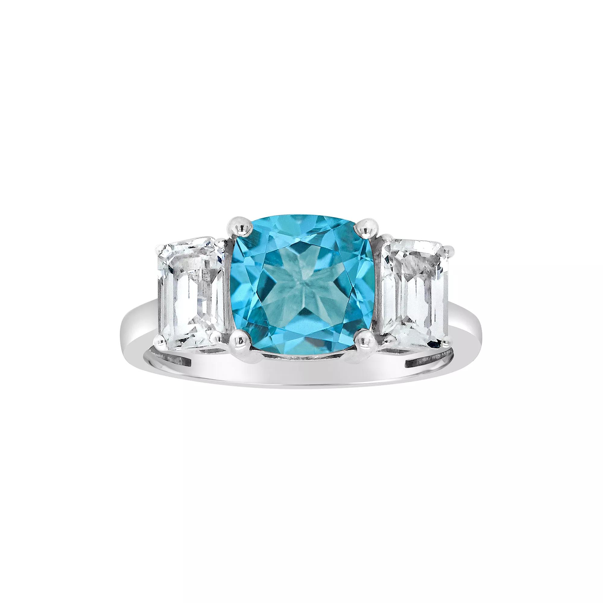 Alyson Layne Sterling Silver Blue Topaz & White Topaz 3-Stone Ring, Women's, Size: 9 Product Image