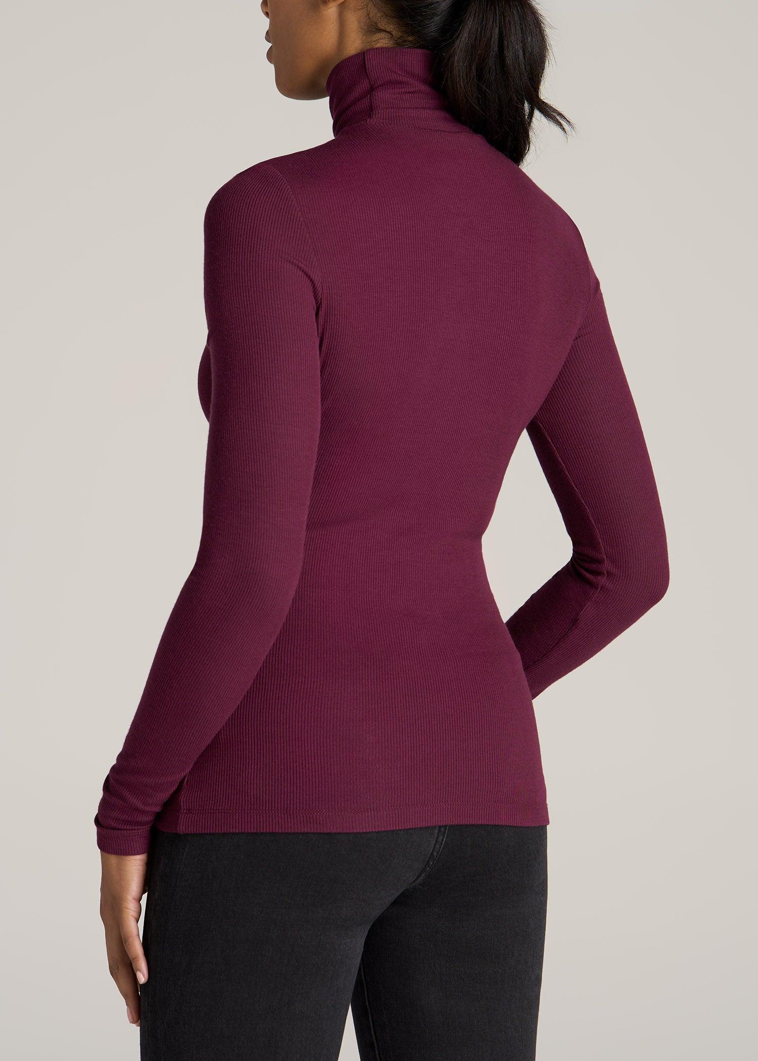 Fitted Long Sleeve Ribbed Turtleneck Tee for Tall Women in Elderberry Female Product Image
