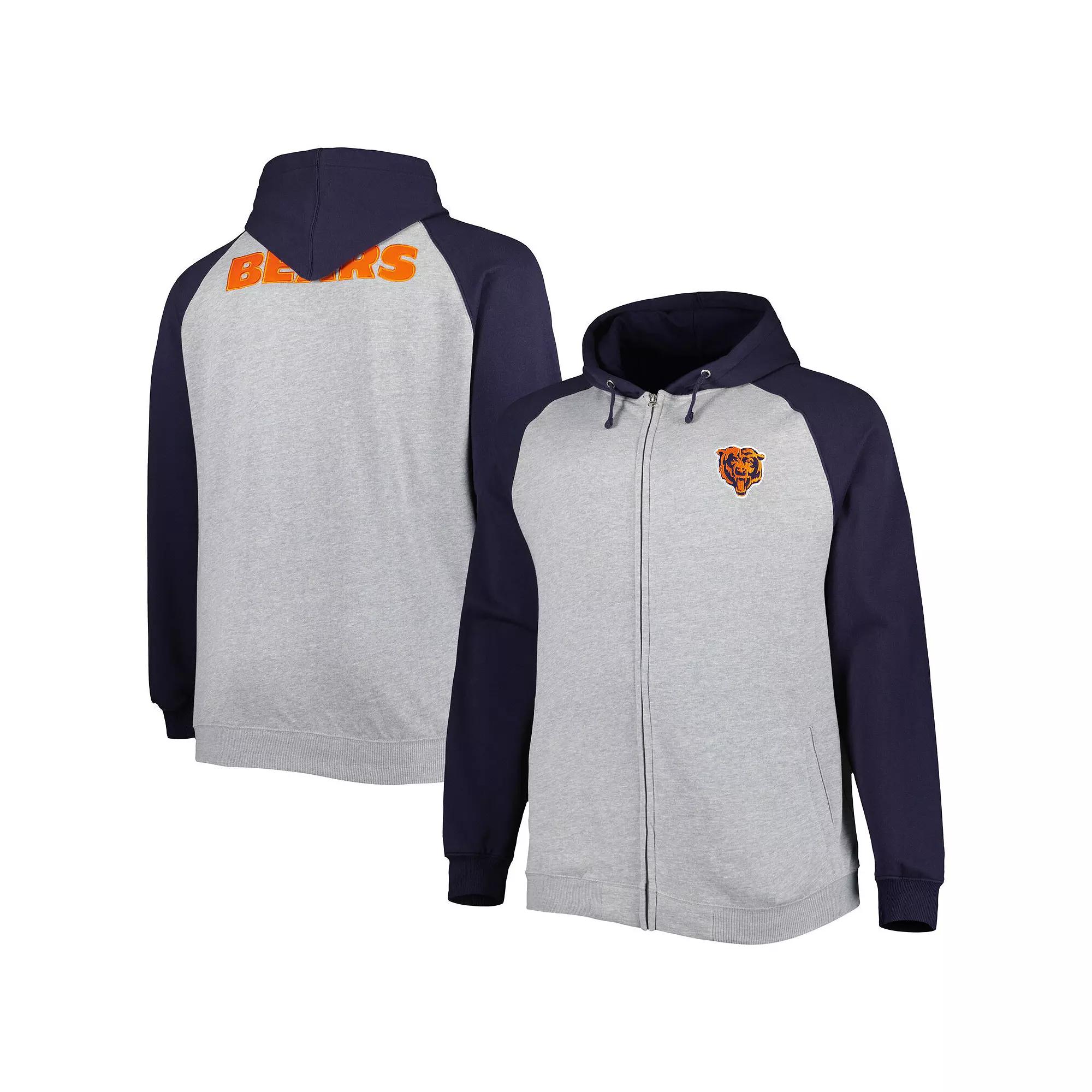 Men's Heather Gray Chicago Bears Big & Tall Fleece Raglan Full-Zip Hoodie Jacket, Size: 5XB, Grey Product Image