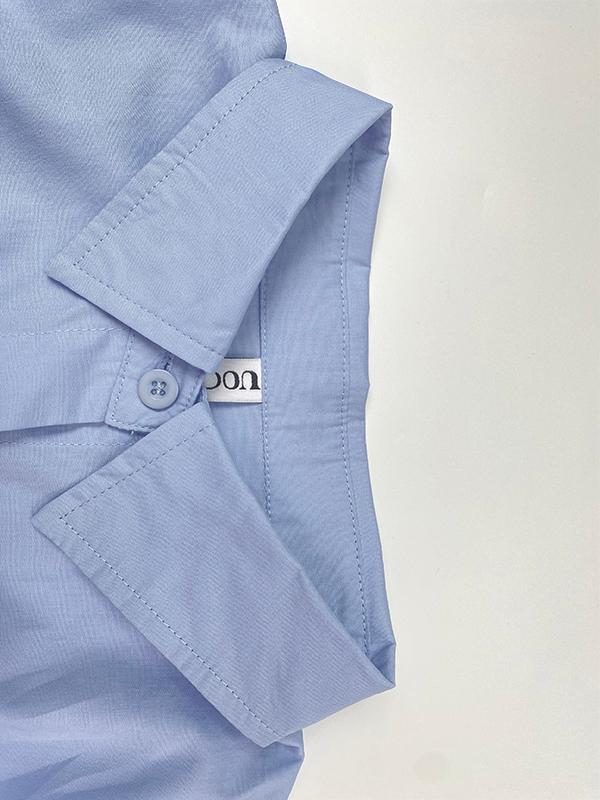 Loose Puff Sleeves Pleated Solid Color Split-Joint Lapel Maxi Dresses Shirt Dress Product Image