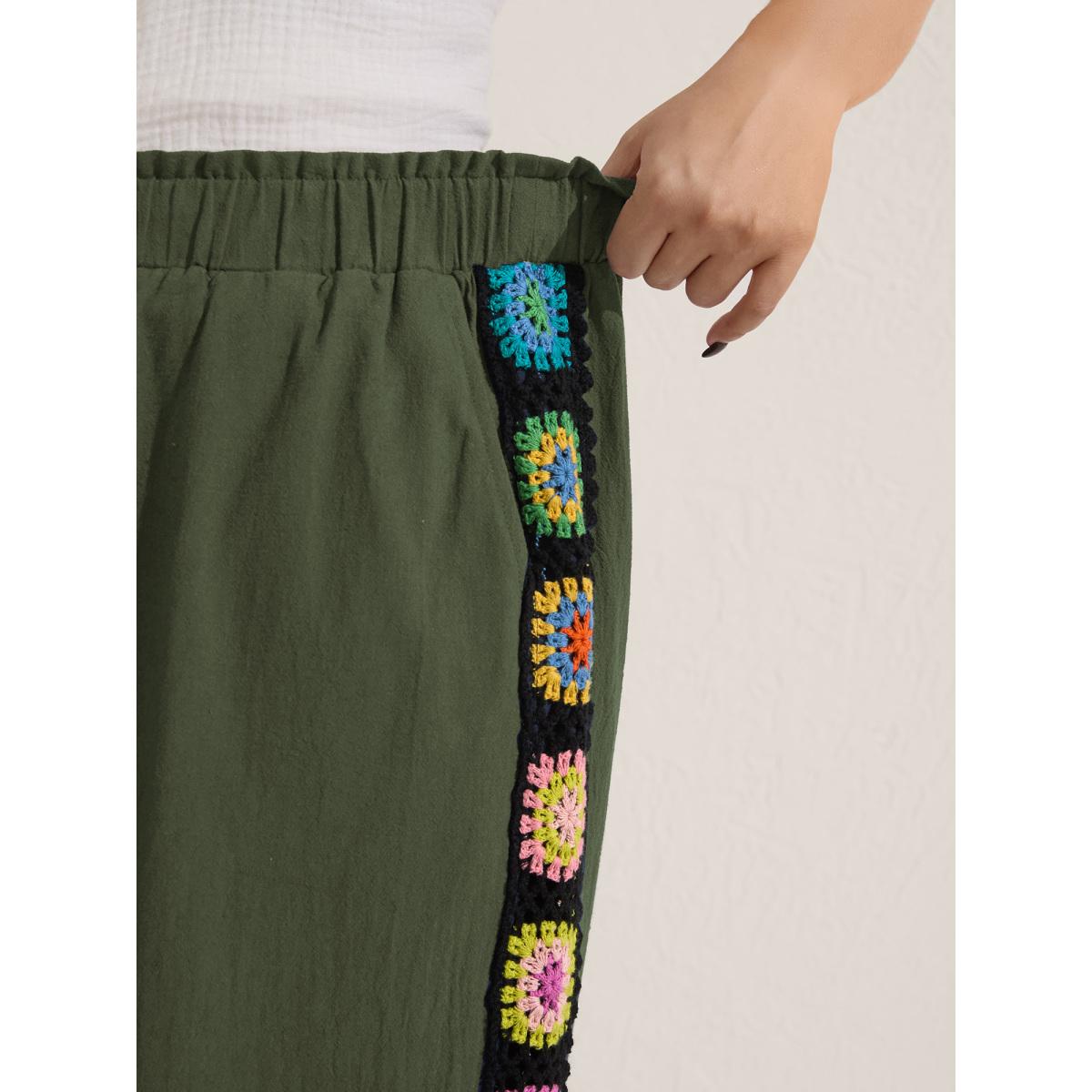 Plus Size Shirred Waist Wide-Leg Spliced Pants Women ArmyGreen Resort Wide Leg Mid Rise Vacation Pants BloomChic 30/6X Product Image