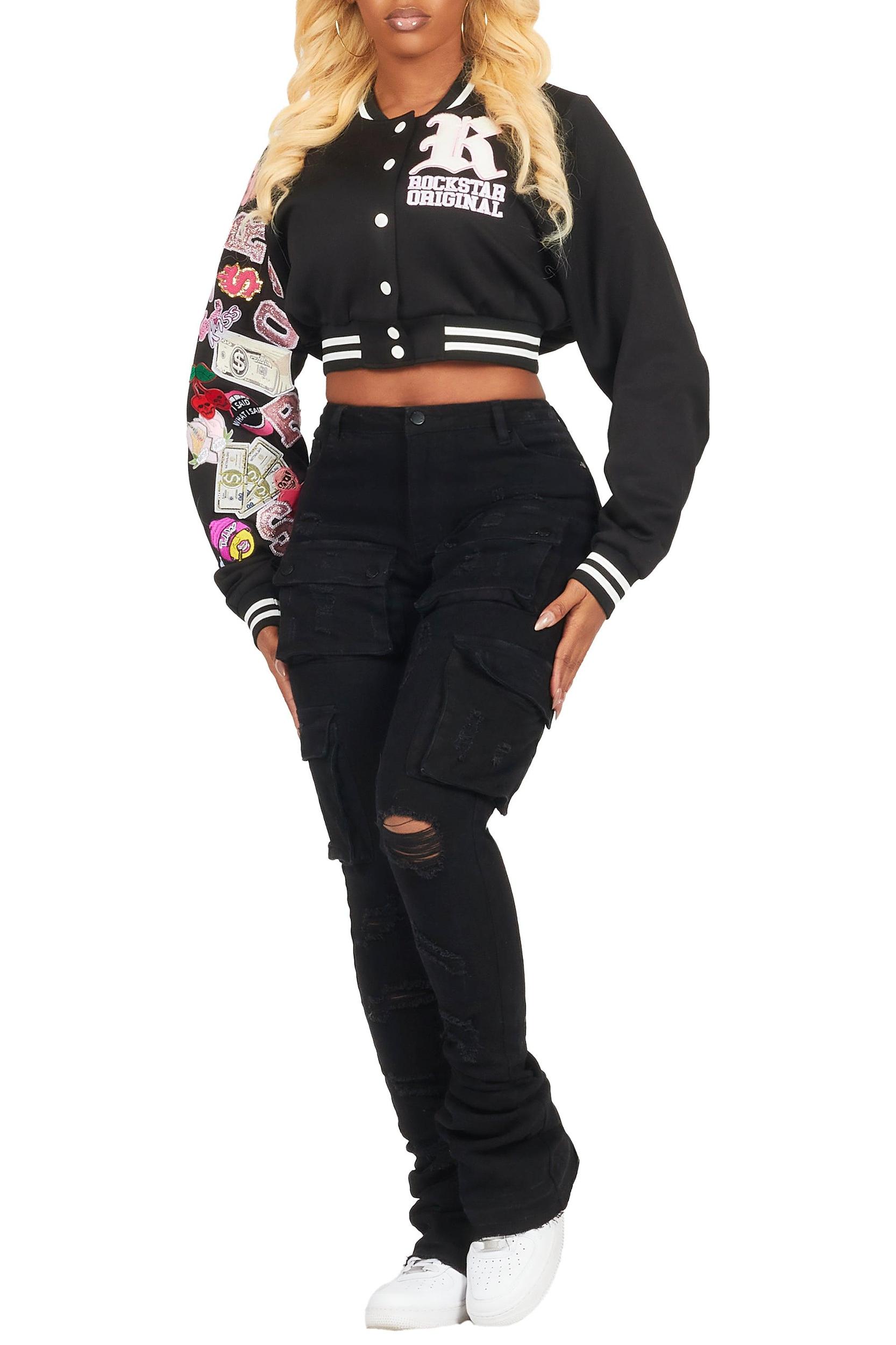 Jakaira Black Crop Varsity Jacket Female Product Image