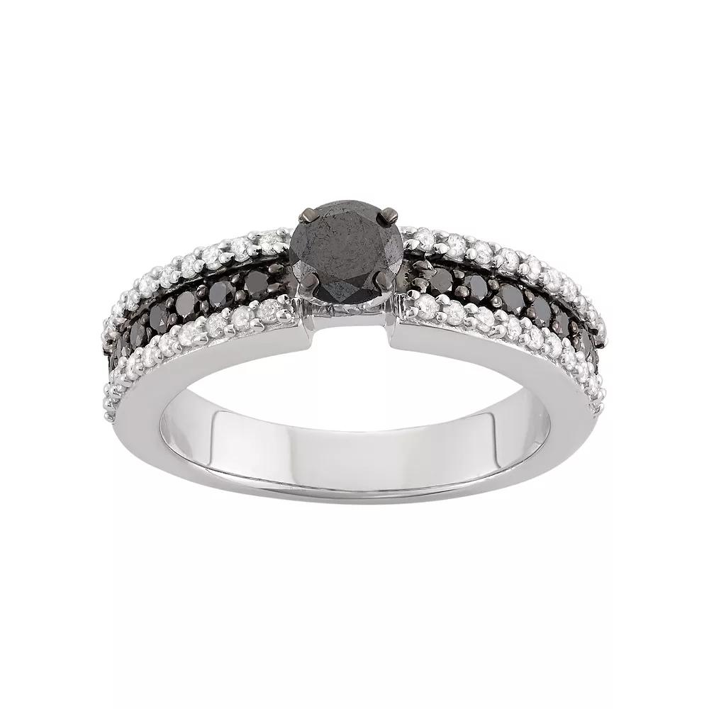 Jewelexcess 1 Carat T.W. Black & White Diamond Sterling Silver Ring, Women's, Size: 6 Product Image