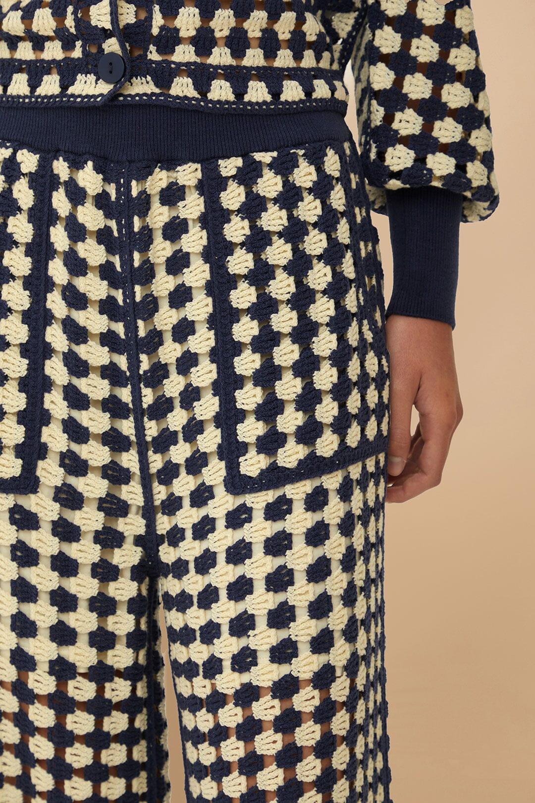 Blue & White Crochet Pants Product Image