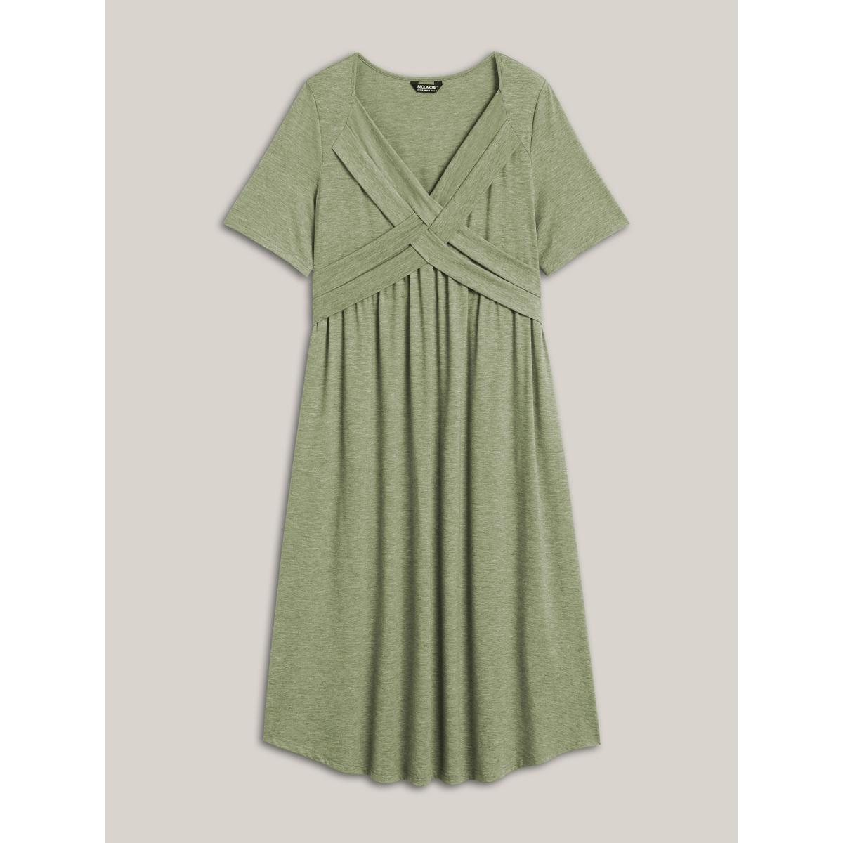 Plus Size Crossover Bodice Stretchy Heather Midi Dress Sage Women Knit Dresses Bloomchic 30/6X Product Image