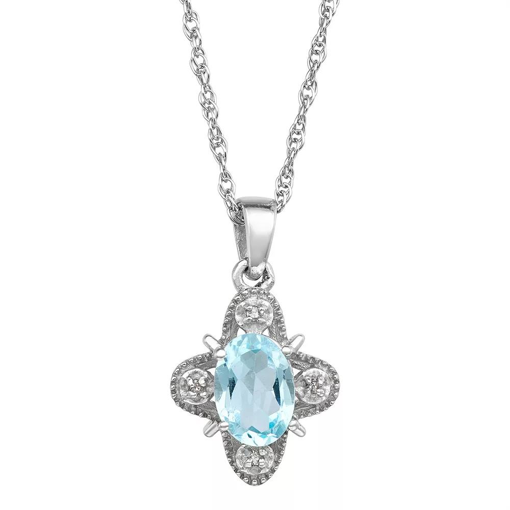 Jewelexcess Sterling Silver 1 Carat T.W. Gemstone & Diamond Accent Pendant Necklace, Women's, Size: 18", Blue Topaz Product Image