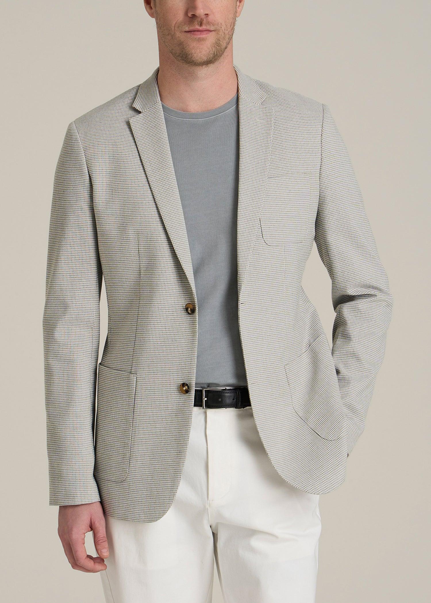 Core Blazer for Tall Men in Beige and Grey Houndstooth Male Product Image