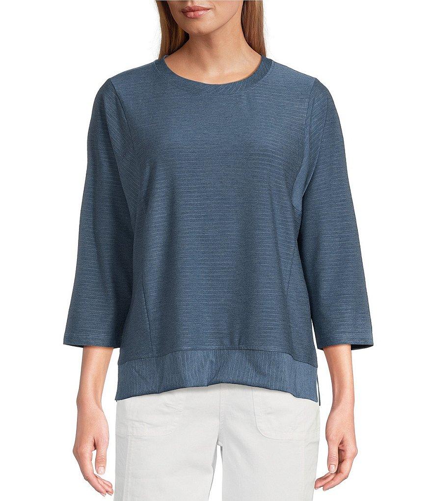 Westbound Knit 3/4 Sleeve Crew Neck Ribbed Detail Top Product Image