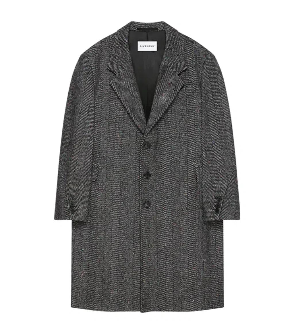 GIVENCHY Men Wool Blend Coat With Herringbone Motif In Multi Product Image