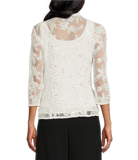 Alex Evenings Chiffon Embroidered Sequin Square Neck Twinset Product Image