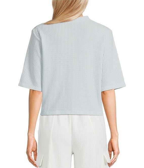 C&V Chelsea & Violet Short Sleeve Button-Front Short Sleeve Waffle Cardigan Product Image