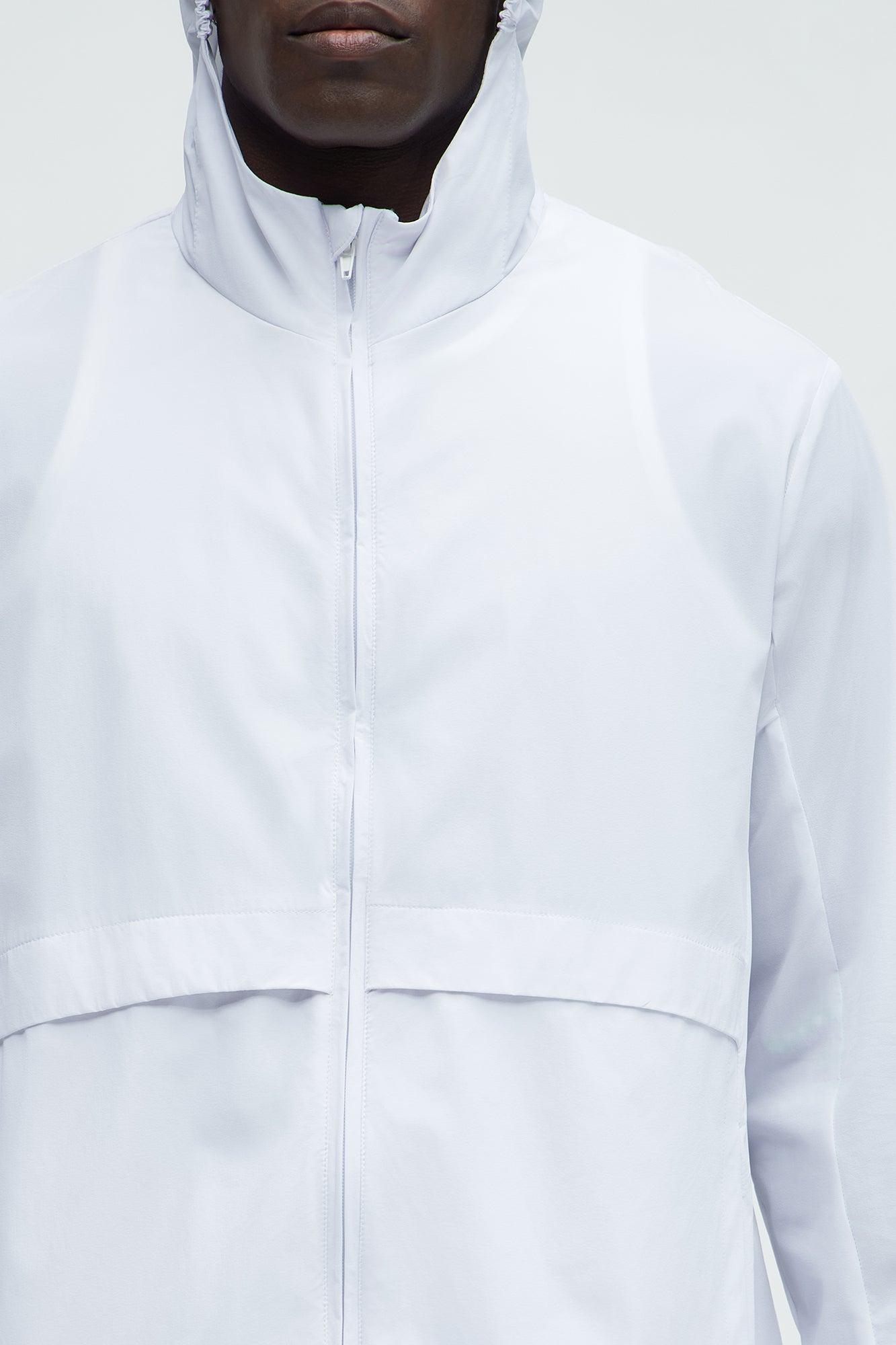 Lightweight Stretch Hooded Running Windbreaker Jacket - White Product Image