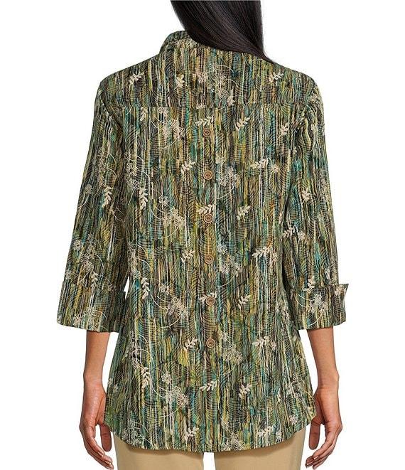 Multiples Embroidered Woven Wire Collar 3/4 Turn-Up Sleeve Hi-Low Hem Shirt Product Image