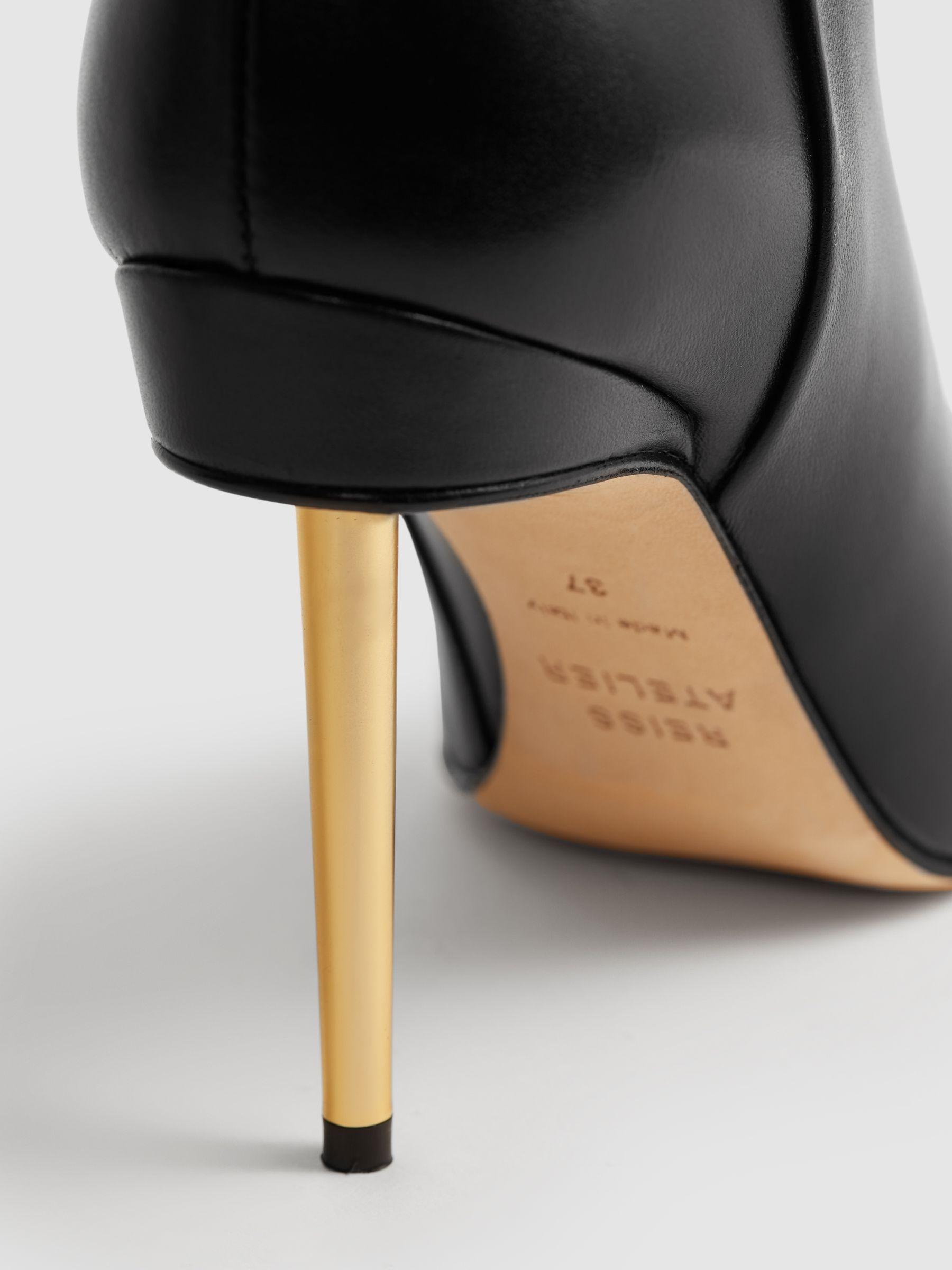 Italian Leather Heeled Knee-High Boots in Black Product Image