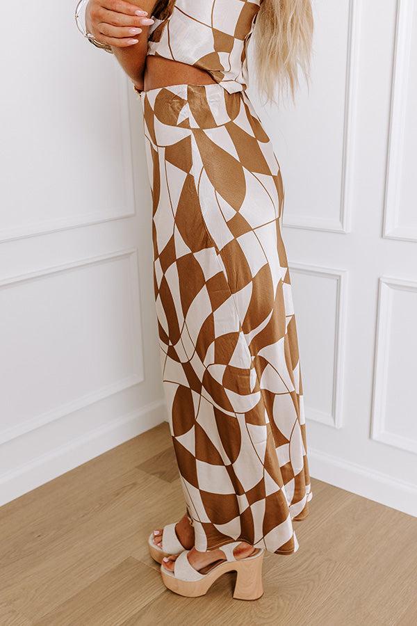 Versailles Vogue High Waist Satin Midi Skirt in Chocolate Product Image