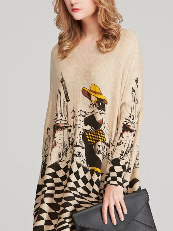 Vintage Loose Printed Split-Joint Sweater Product Image