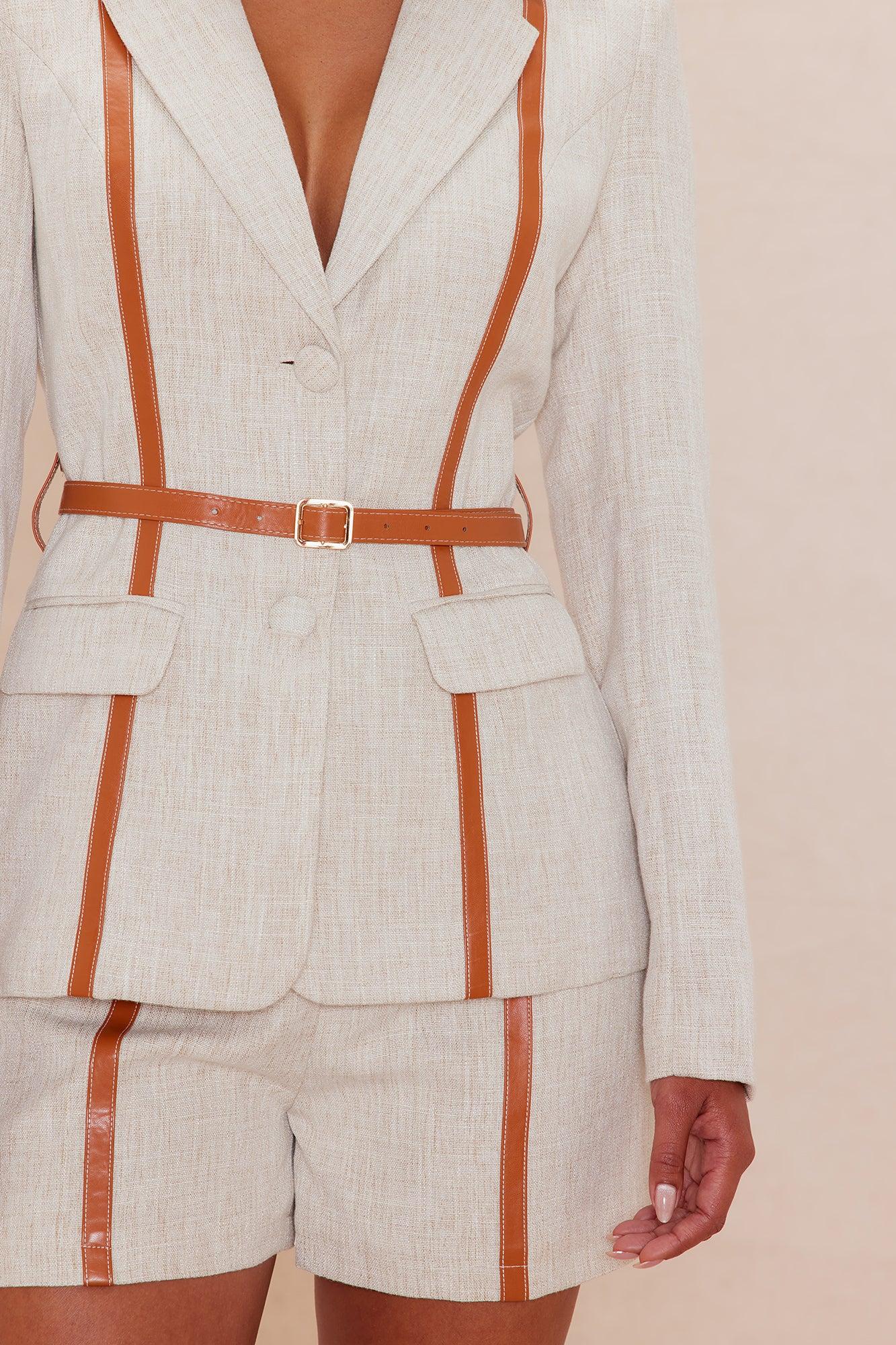 Lani Linen Blazer Short Set - Natural/Combo Female Product Image