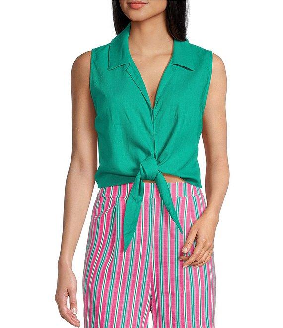 Copper Key Coordinating Linen Blend Tie Front Tank Top Product Image