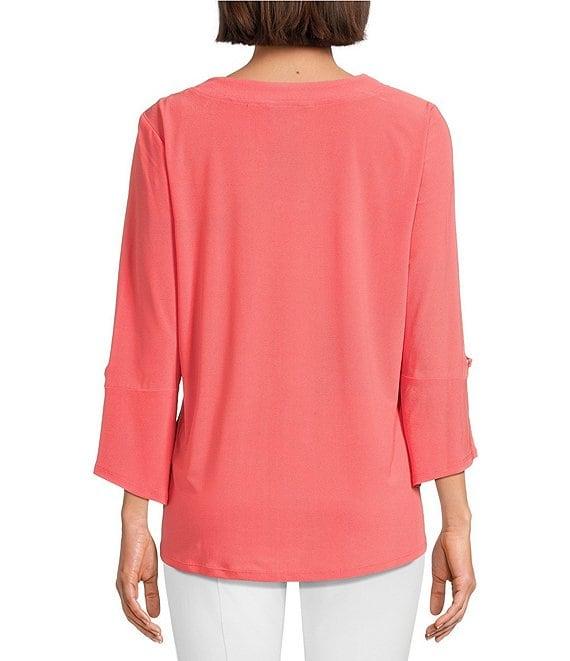 Slim Factor by Investments V-Neckline 3/4 Slit Sleeve Grommet Top Product Image