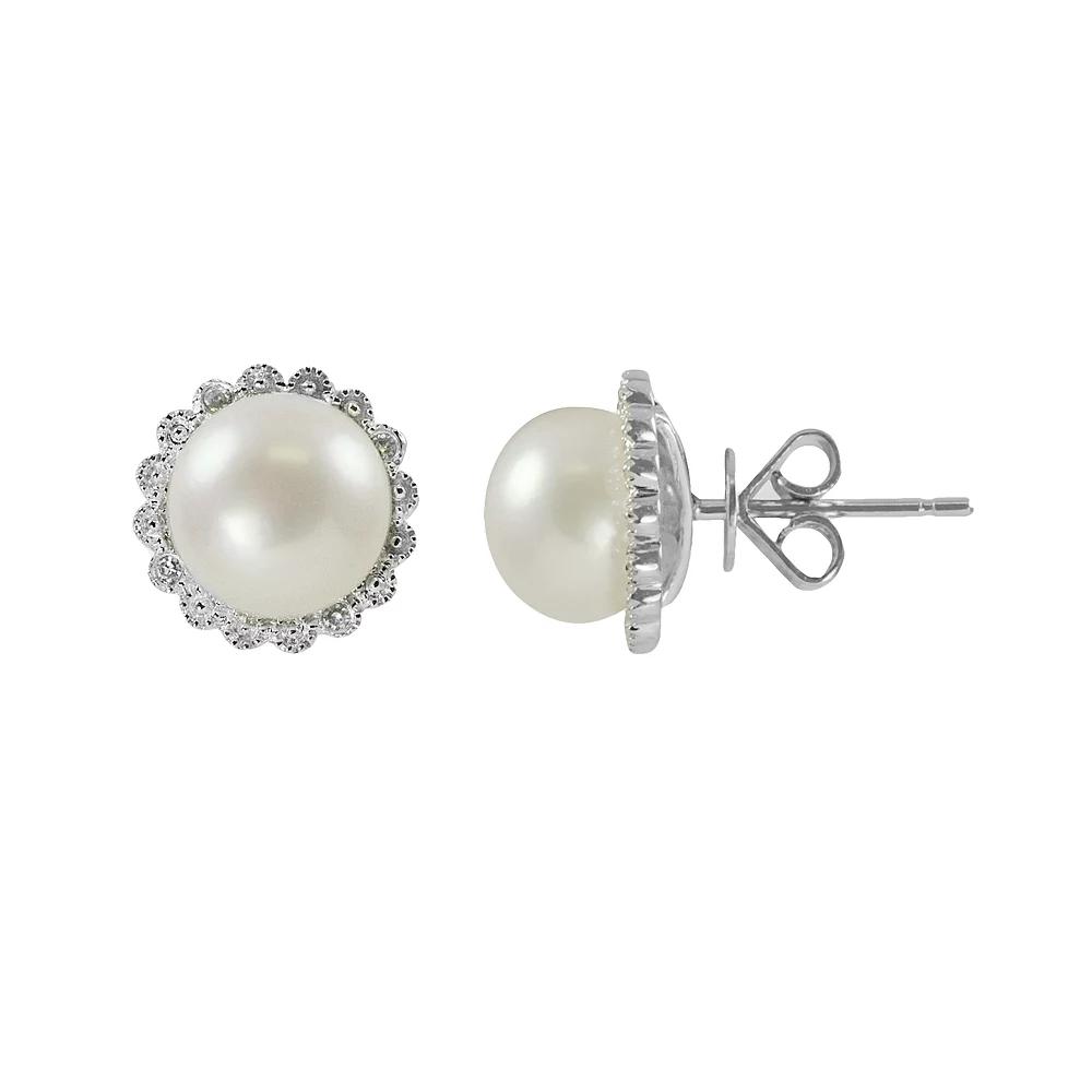 PearLustre by Imperial Sterling Silver Freshwater Cultured Pearl and Diamond Accent Flower Stud Earrings, Women's Product Image