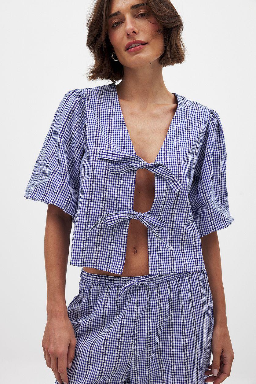 Cotton Tie Front V Neck Blouse Product Image