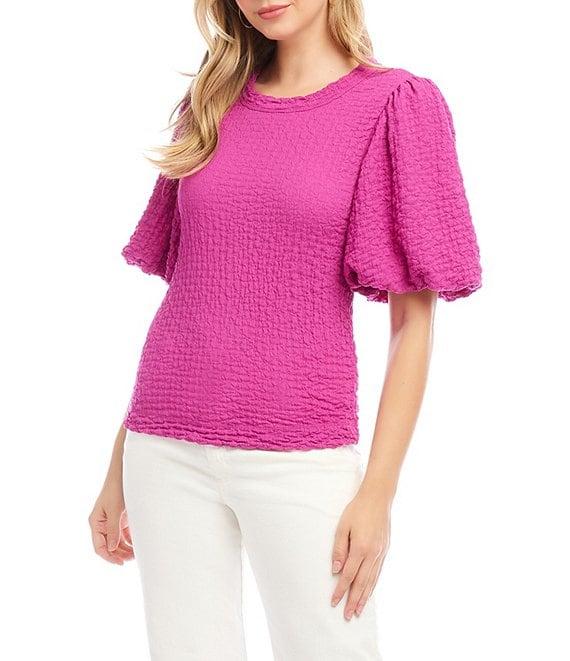 Karen Kane Textured Knit Crew Neck Short Puff Sleeve Top Product Image