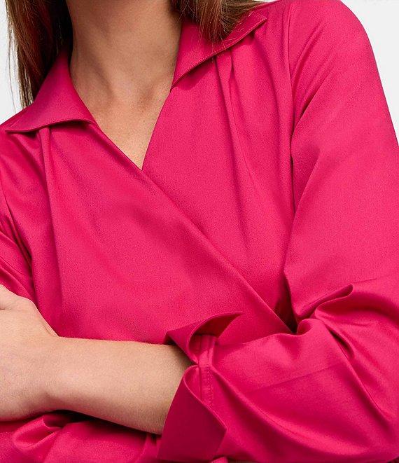 Foxcroft Salina Stretch Solid Collared Long Sleeve Wrap Top Product Image