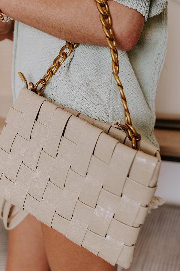 Mimie Vegan Leather Woven Crossbody Bag in Beige Product Image