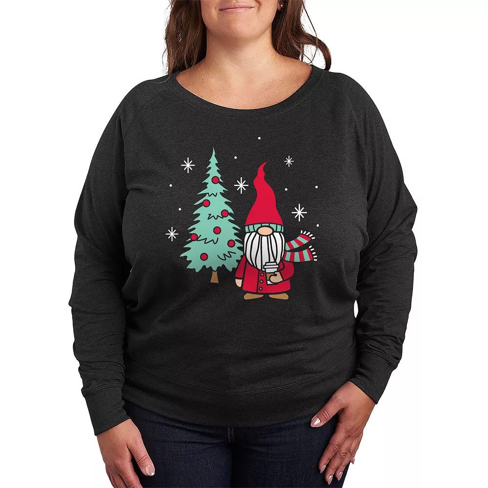 Plus Size Christmas Gnome Tree French Terry Long Sleeve Tee, Women's, Size: 2XL, Heather Grey Product Image