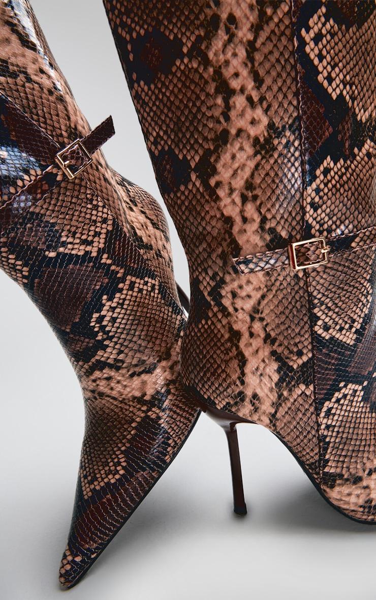 Snake PU Point Toe Knee High Stiletto Heeled Boots Product Image