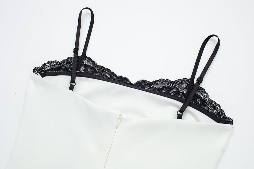 Spaghetti Strap Lace Trim Mini Bodycon Dress Product Image