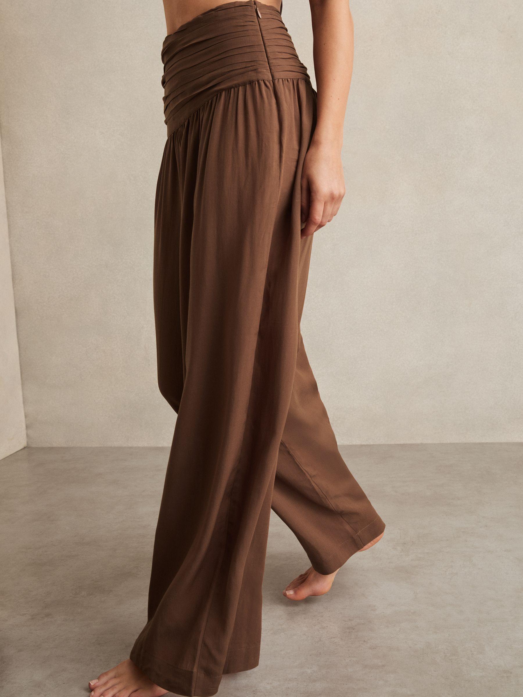 Lyocell Blend Wide Leg Trousers in Brown Product Image