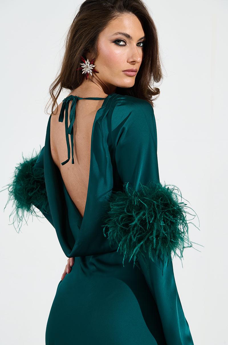CARRIE FEATHER SLEEVE MAXI DRESS Product Image