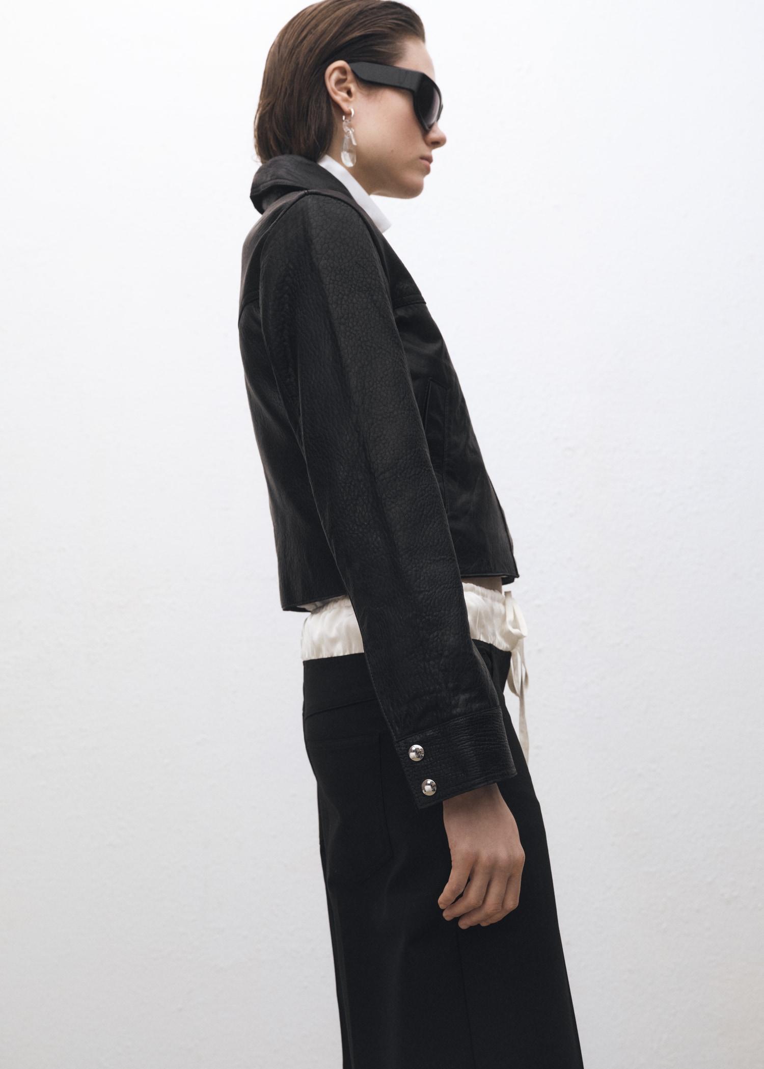 Lapels leather jacket - Women | MANGO USA Product Image