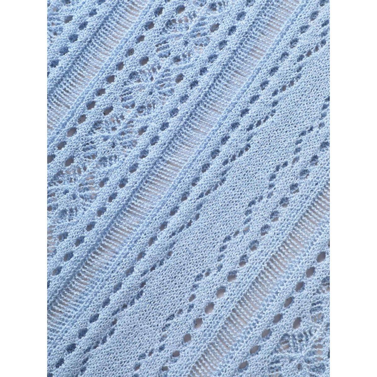 Plus Size Deep V Neck Pointelle Knit Dolman Sleeve Swim Cover Up Women's Swimwear LightBlue Beach Loose Texture Curve Swim Cover Ups BloomChic 12/L Product Image