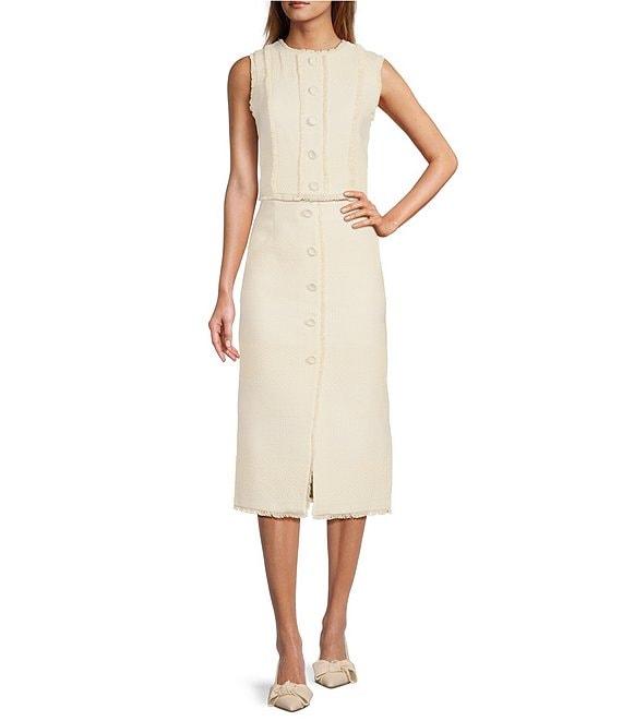 Antonio Melani Milly Tweed Frayed Edge Round Neck Coordinating Cropped Vest Product Image