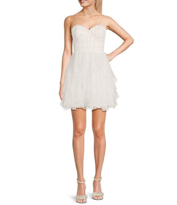 Pear Culture Sweetheart Corset Mesh Corkscrew Short Dress Product Image