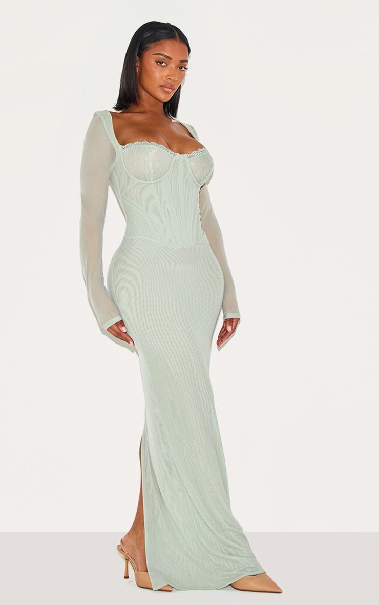 Shape Sage Mesh Lace Insert Corseted Maxi Dress Product Image