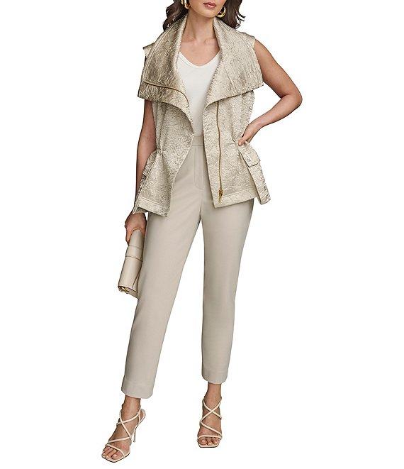 Donna Karan Double Lapel Collar, Sleeveless Metallic Stretch Vest Product Image