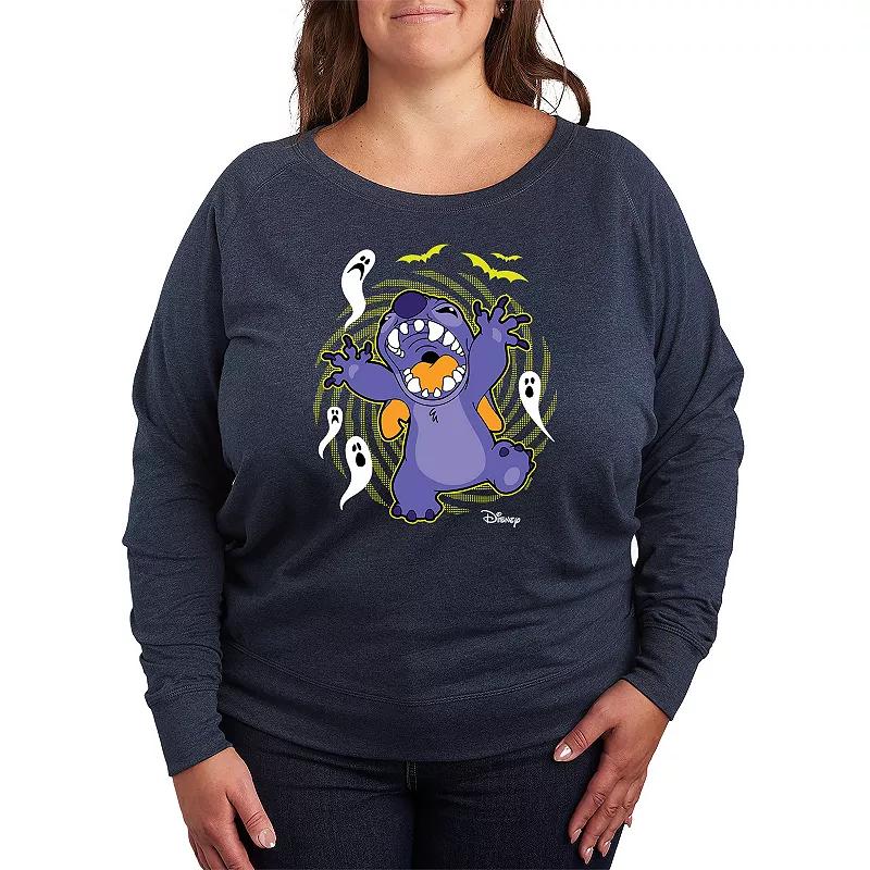Plus Size Dr. Seuss Grinch Night Halloween French Terry Long Sleeve Tee, Womens Grey Indigo Product Image