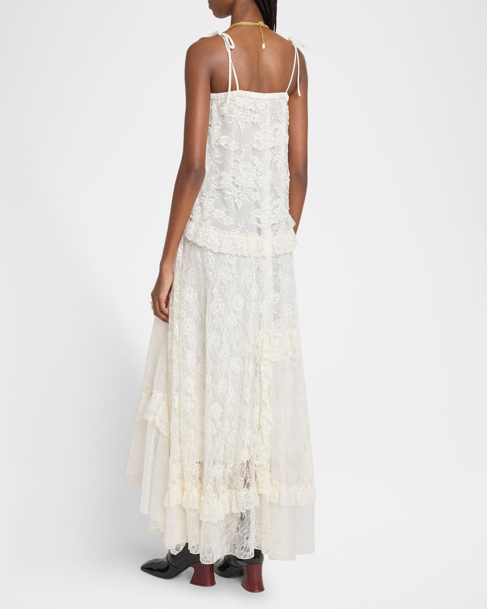 Ruffle-Trim Floral Lace Maxi Dress Product Image