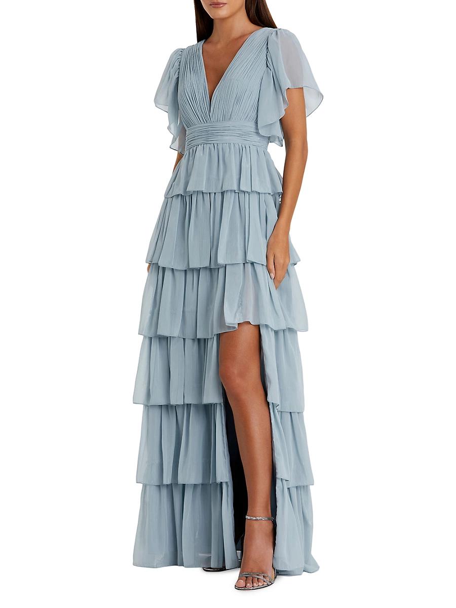 Womens Flutter-Sleeve Tiered Gown Product Image