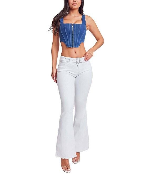 YMI Jeanswear Low Rise Frayed Hem Buckle Flare Jeans Product Image