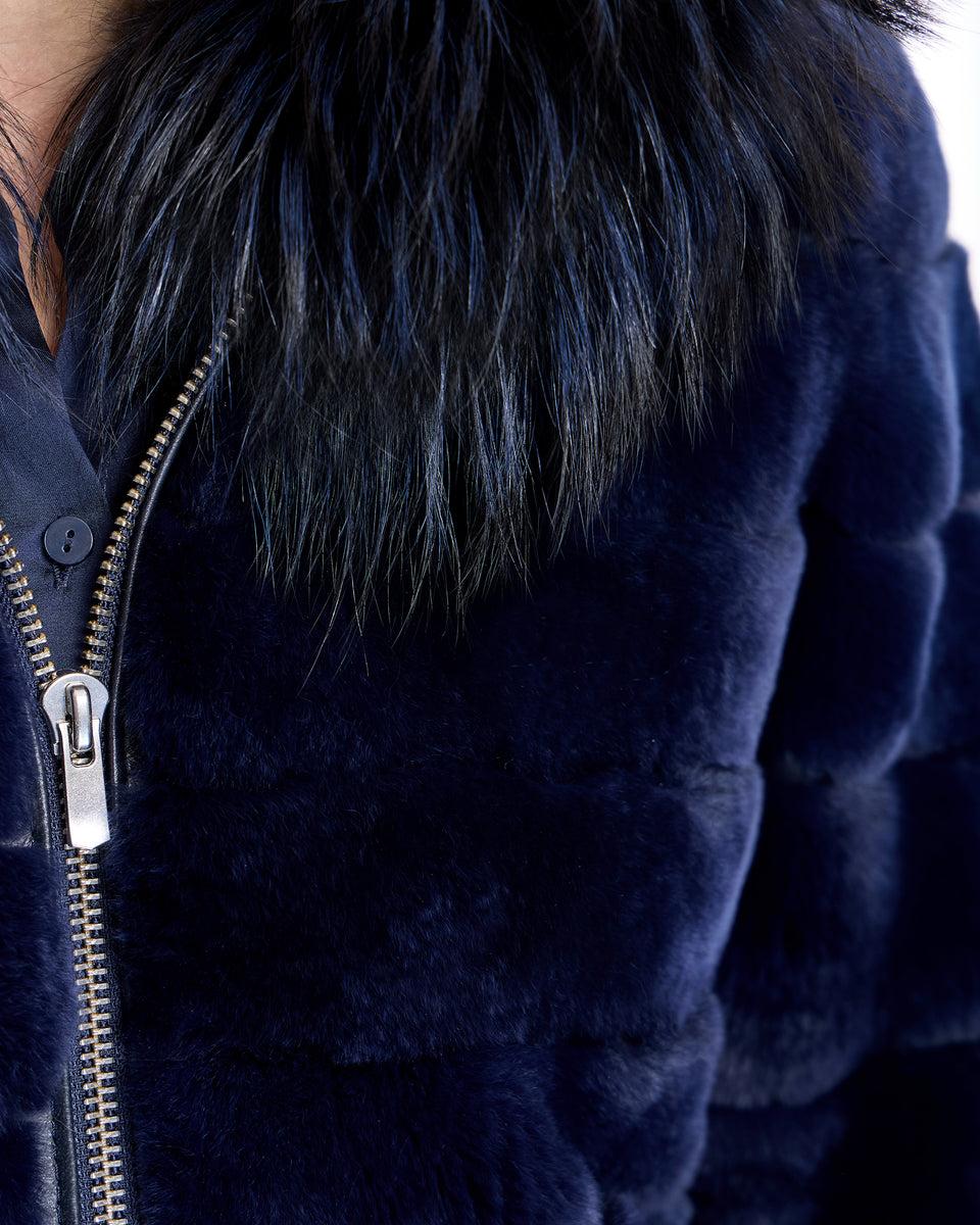 Horizontal Rabbit Jacket with Fox Trimmed Hood Product Image